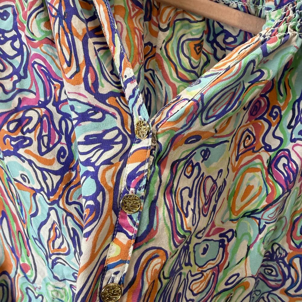 Lilly Pulitzer Blouse Womens Small Multicolor Silk V Neck Long Sleeve Tunic Top - Picture 9 of 10